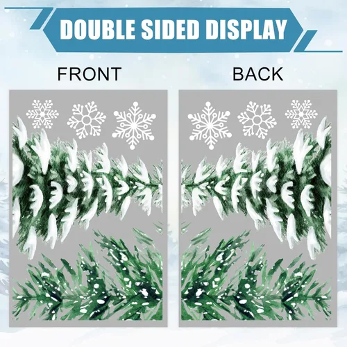 Vista 7 de JarThenaAMCS Calcomanías de Ventana de Navidad Árbol de Navidad Copo de Nieve Pegatinas de Ventana Bosque Nevado de Doble Cara Calcomanías de Vidrio