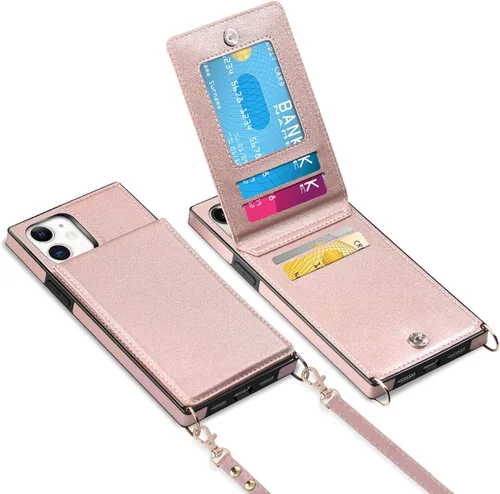 Vista 22 de Vofolen - Funda tipo cartera para iPhone 11 con tarjetero y bloqueo RFID, color negro Crossbody Adjustable Strap Purse Magnetic Clasp Heavy Duty