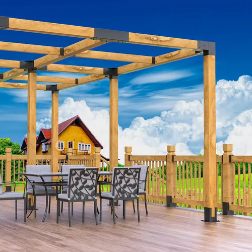 Vista 7 de Kit de soportes para pérgola 4 x 4, soportes de esquina de carpintería con recubrimiento de polvo de 3 vías, 2 hombros de soporte y 2 bases