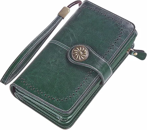 Vista 5 de Travelambo Cartera de mujer con bloqueo RFID para tarjetas de crédito, cartera de cuero de gran capacidad