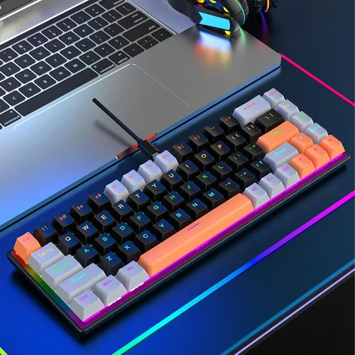 Vista 6 de Jectse RGB Gaming Keyboard, 60 Percent Keyboard Wired Mechanical with Blue Switch, Ergonomic Computer for Laptop PC Gaming (Orange Gray Black)