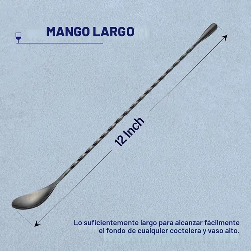 Vista 2 de Cuchara de bar agitadores de cóctel, 2 unidades, mango largo de 12 pulgadas, color negro Cucharas largas de acero inoxidable 18/8, para revolver