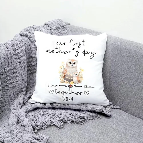 Vista 3 de Funda de almohada personalizada con diseño floral de búho, regalo para mamá, abuela, para ella