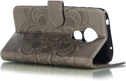 Vista 4 de LEECOCO - Funda para Moto G7 Power con diseño de mandala en relieve de piel sintética de lujo, cartera con tapa para cuaderno, soporte magnético ld