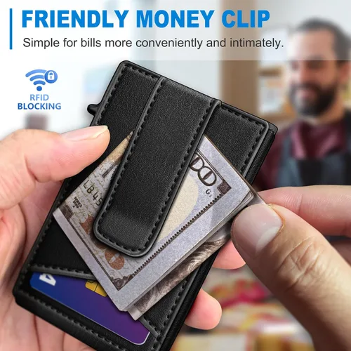 Vista 6 de miyozi Airtag - Cartera para hombre con clip para dinero, 9 tarjetas, con ventana de identificación, bloqueo RFID, funda de metal, cierre magnético