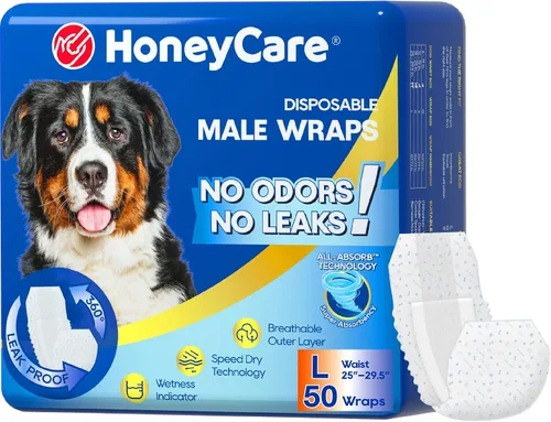 Vista 13 de HONEY CARE All-Absorb A27 - Envoltura para perro macho, 50 unidades, extra pequeña
