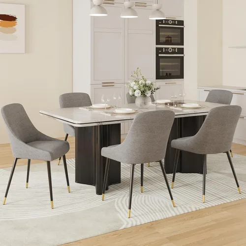 Vista 14 de COLAMY LUMA - Juego de 2 sillas de comedor de tela tapizada con patas de metal y cojín acolchado, sillas laterales sin brazos para comedor, cocina