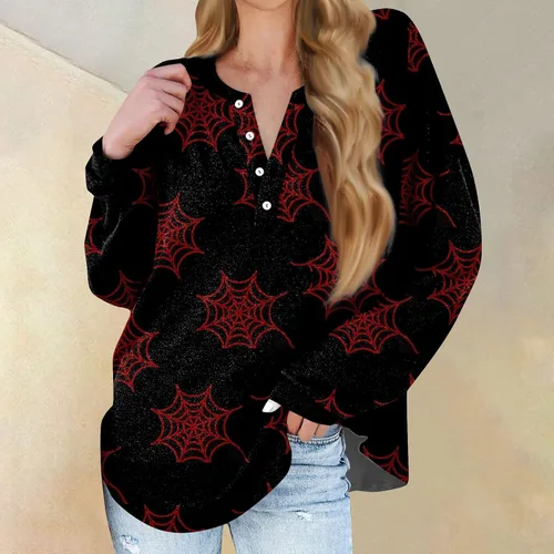 Vista 4 de Women's Long Sleeve Sweatshirt Casual Crewneck Oversized Button Loose Fit Pullover Fashion Daily Relax Jumper Tops
