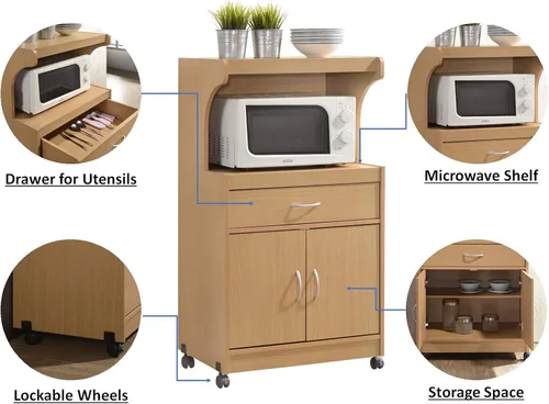 Vista 6 de HODEDAH IMPORT - Carrito de cocina para microondas, de madera de haya.