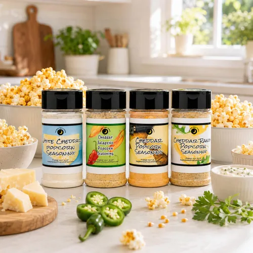 Vista 4 de Premium Paquete de 4 condimentos para palomitas Sabores variados de Cheddar