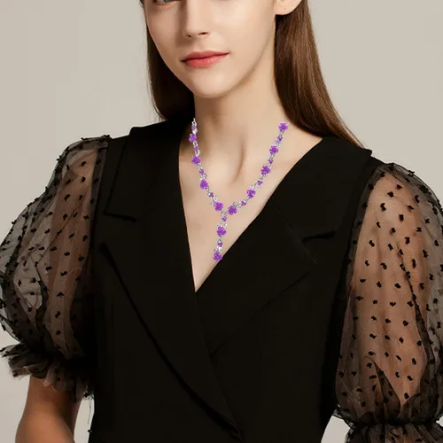 Vista 2 de Aishgjia Collar largo de oro para mujeres y niñas, colgante de rosa de oro, joyería de flores, juego de aretes colgantes para fiesta de cumpleaños