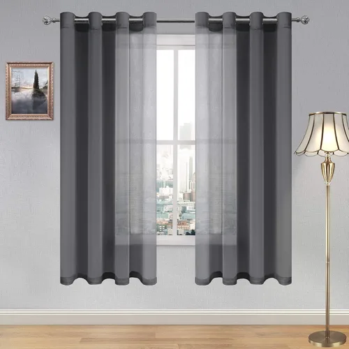 Vista 98 de DWCN Cortinas traslúcidas color verde frijol para sala de estar y dormitorio - Cortinas voile con aspecto de lino sintético con ojales en la parte