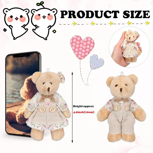 Vista 2 de 12 piezas de mini osos de peluche, mini oso de peluche de pareja con ropa de arpillera, juguetes de animales pequeños para decoraciones