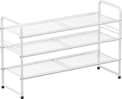 Vista 11 de SUFAUY Zapatero de malla de 3 niveles, estante de zapatos de metal para armario de 33 pulgadas de ancho, resistente, negro