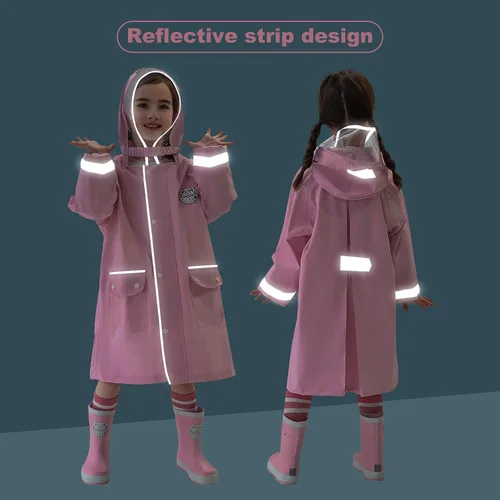 Vista 6 de Chaqueta de lluvia para niños, impermeable para niños, poncho para niños, chubasquero para niñas, chaqueta de lluvia para niños pequeños