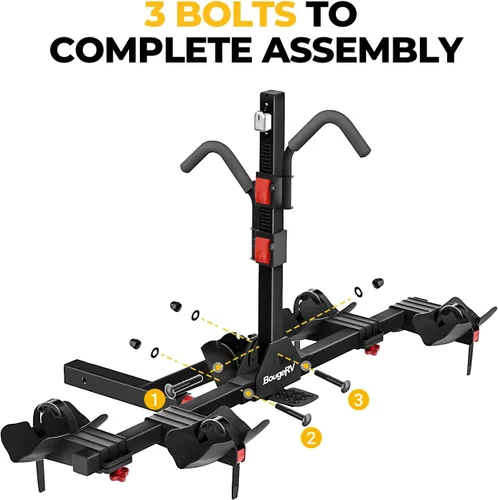 Vista 4 de BougeRV - Soporte de enganche para bicicletas de plataforma de 2 pulgadas con doble bloqueo para SUV y camiones, para 2 bicicletas, soporte