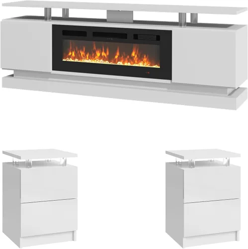 Vista 18 de 2 Piece Modern Table Set Includes 70" Fireplace TV Stand & 47" Coffee Table with Charging Station and USB Ports, for Living Room, Black