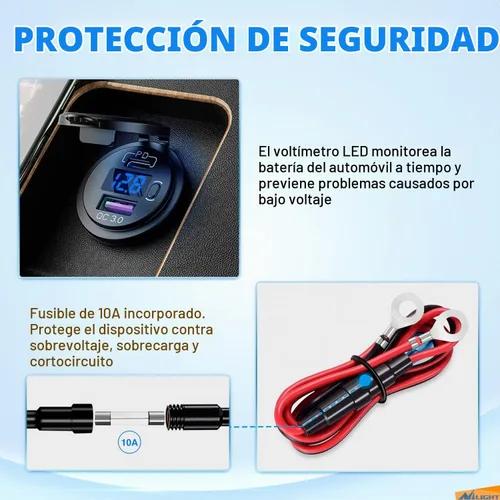 Vista 8 de Nilight Enchufe USB PD tipo C y QC 3.0 USB de carga rápida 12V 24V Enchufe de coche Voltímetro Interruptor de encendido/apagado Kit de alambre
