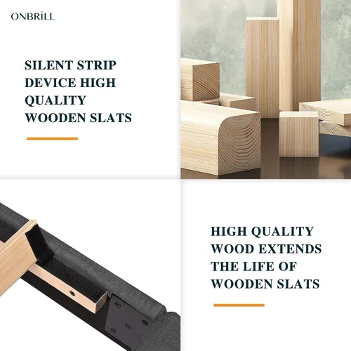 Vista 7 de ONBRILL Base de cama tamaño King con cabecera tapizada de tela, soporte de listones de madera resistente, base de colchón tapizada, no necesita