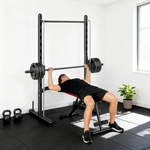 Vista 9 de Soozier Squat Rack with Pull-Up Bar, Adjustable Power Rack with Barbell Bar, Multi-Functional Steel Bench Press Rack for Home Gym Strength Training