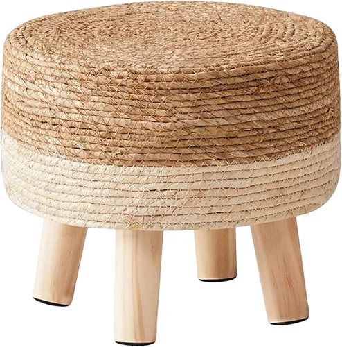 Vista 9 de Wimarsbon Reposapiés Otomán Rectangular de Hierba Marina Natural Reposapiés Pouf Otomanes con Patas de Madera Tejido a Mano Taburete Escalón