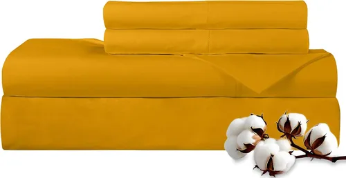 Vista 20 de ROYALE LINENS Juego de sábanas de 300 hilos 100% algodón peinado de fibras largas, 4 piezas, 1 sábana bajera, 1 encimera y 2 fundas de almohada