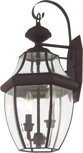 Vista 5 de Livex Lighting 2251-07 Monterey - Farol de pared de latón macizo con acabado en bronce de 2 luces para exteriores con cristal biselado transparente