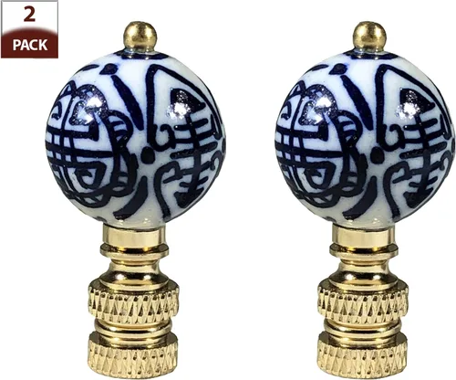 Vista 2 de Royal Designs, Inc. Decorativos Chinoiserie Azul y Blanco Terminales de Lámpara (Longevidad - 2 Pk)
