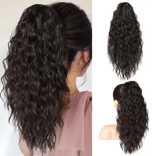 Vista 19 de SEIKEA Highight - Extensión de cola de caballo de 10 pulgadas, corta, gruesa, ondulada, suave, de aspecto natural, clip en una pieza, cola de Marrón