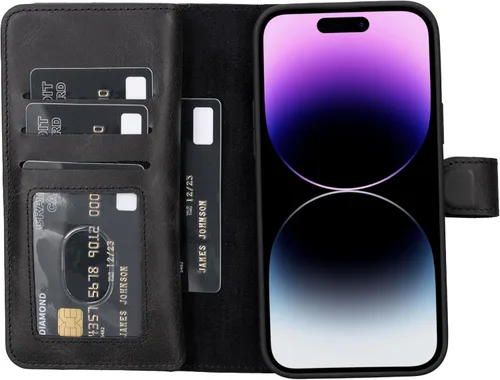 Vista 55 de HARDISTON Funda de piel auténtica de alta calidad hecha a mano para iPhone 7/8 / SE doble folio tarjetero - Funda magnética desmontable - Soporte