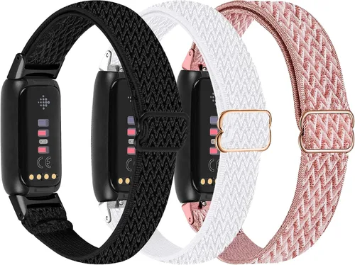 Vista 6 de Paquete de 3 bandas elásticas ajustables y correas de silicona de encaje compatibles con Fitbit Luxe, correas deportivas elásticas de nailon