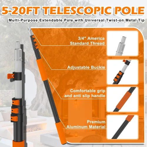Vista 6 de Buyplus - Kit de limpieza de plumero con plumero de 1,5 a 25.6 ft de extensión de plumas, plumero de ventilador de techo de microfibra, escobilla