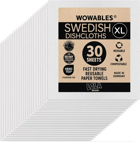 Vista 18 de Paños de cocina suecos para cocina XL, rollo de 30 hojas, biodegradables y compostables, paños de limpieza de toallas de papel reutilizables, 11 x