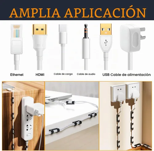 Vista 5 de SOULWIT 50 clips autoadhesivos para organizar cables, organizadores de cables, clips de cable adhesivos para TV, PC, laptop, cable Ethernet Negro