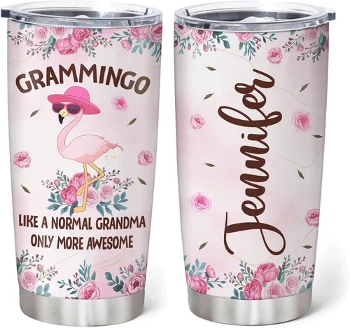 Vista 10 de Hyturtle Regalos personalizados para los amantes de los flamencos, cumpleaños, Navidad, vaso de acero inoxidable con nombre personalizado, 20 onzas