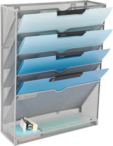 Vista 14 de EASEPRES Organizador de archivos de malla de 3 bolsillos para colgar en la pared, carpeta de papel para correo montada en la pared, organizador