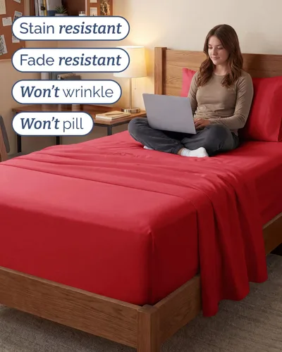 Vista 495 de Extra Deep Twin XL Sheet Set - 3 Piece College Dorm Room - White 01-Blanco