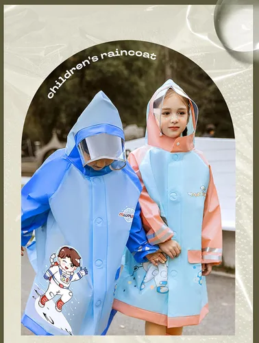 Vista 7 de Poncho de lluvia con capucha para niños y niñas, impermeable y duradero para exteriores, impermeable Azul 1