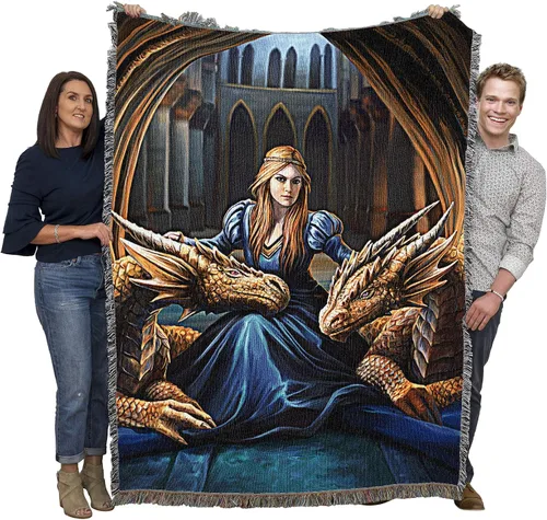Vista 24 de Pure Country Weavers Anne Stokes - Manta de belleza de dragón de la colección Age of Dragons – Manta de fantasía para regalo tejida de algodón