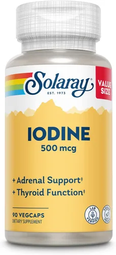 Vista 8 de Solaray Yodo 500 mcg, suplemento de yodo para apoyo suprarrenal y tiroideo saludable, energía, metabolismo y enfoque, yoduro de potasio, vegano