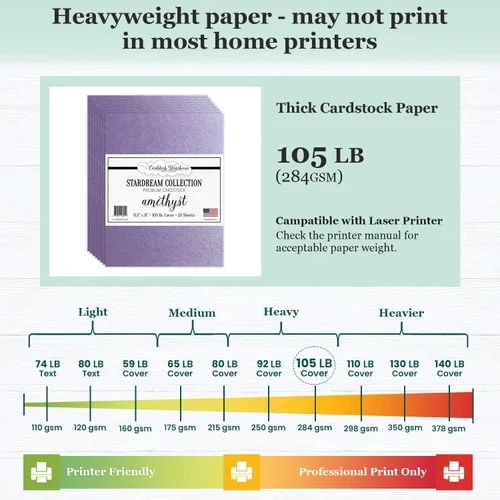 Vista 4 de Cardstock Warehouse Stardream - Papel de cartulina morado amatista - 25 hojas, 8.5 x 11 pulgadas - 105 libras / 284 GSM cartulina púrpura metálica