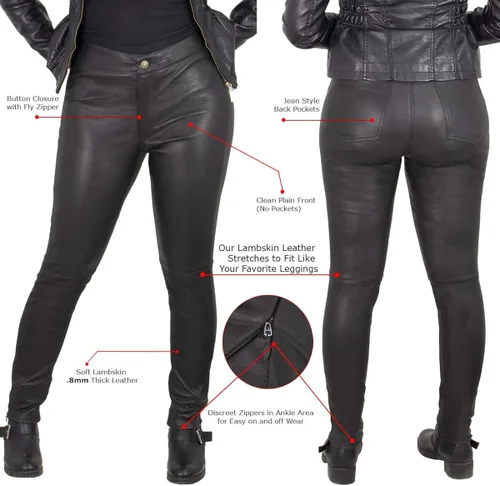Vista 4 de Milwaukee Leather MLL6690 'Sandy' Pantalones de cuero elástico de piel de cordero negro para mujer