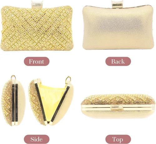 Vista 6 de Bolsos de mano con diamantes de imitación para mujer, bolso de noche brillante, bolso de novia de cristal para fiesta, graduación, boda