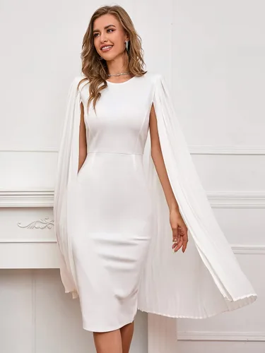 Vista 3 de IWFEV Vestido midi sin mangas liso de manga larga con cuello redondo y patchwork a media pierna para mujer