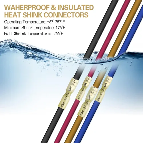 Vista 4 de 100 conectores de desconexión rápida impermeables de 12-10 AWG de 12-10 AWG, cables eléctricos de crimpado, conectores de pala hembra, desconexión