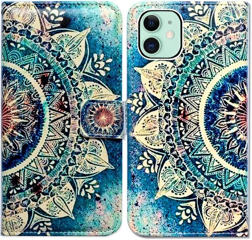 Vista 27 de Bcov Funda para iPhone 11, funda de piel con tapa y función atril para iPhone 11, diseño de flores y mariposas azules