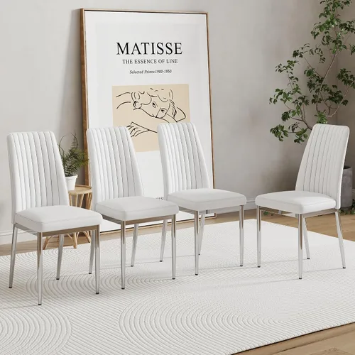 Vista 18 de Juego de 4 sillas de comedor modernas, de piel sintética, con patas de metal, para comedor, oficina, sala de espera (juego de 4, color blanco)
