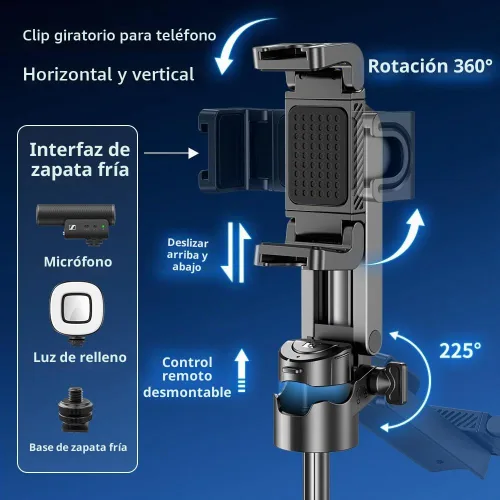 Vista 4 de TINKSEN - Trípode extensible para selfie stick de 16 pulgadas, equipado con control remoto inalámbrico, soporte giratorio de 360°, diseño ABS ligero