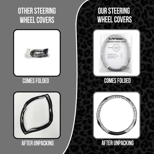 Vista 5 de KAFEEK Leopard Steering Wheel Cover for Women, Universal 14.5-15 inch Cheetah Print Design, Breathable Anti-Slip Inner Ring, Car Accessories for