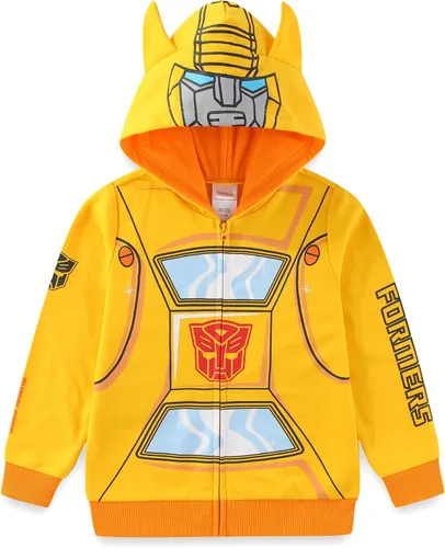 Vista 8 de Disfraz de Transformers de Hasbro: sudadera con capucha con cremallera para niños grandes, Optimus Prime y Bumblebee Rojo